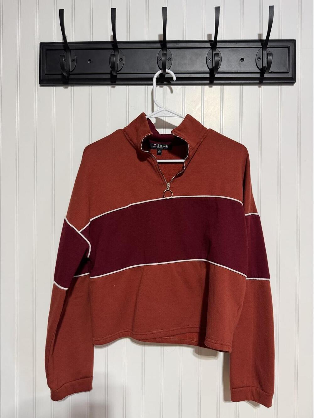 Mixed Threads Los Angeles Colorblock Quarter Zip Sweatshirt Womens Large Crop